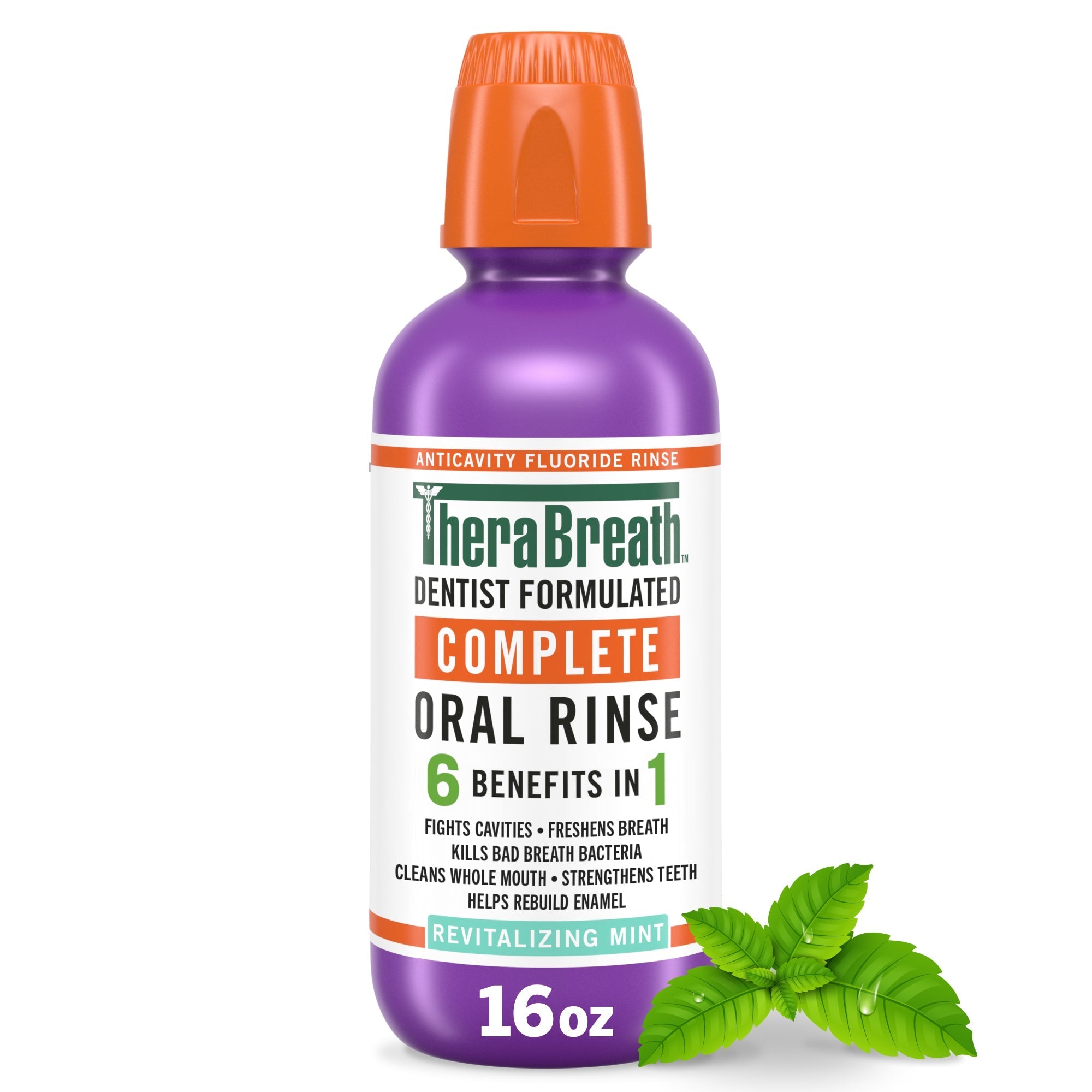 TheraBreath Complete Mouthwash, 6-in-1 Beneﬁts, Alcohol-Free, Revitalizing Mint ZfRS
